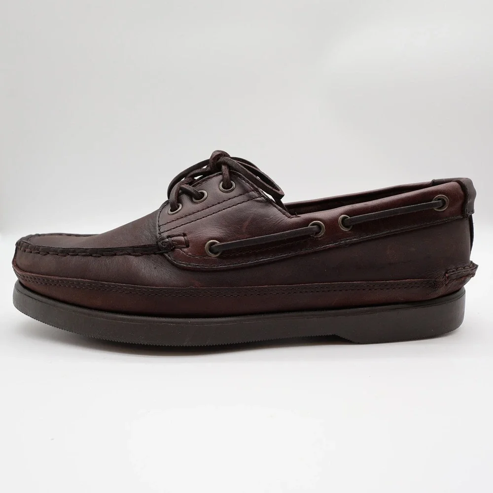 Nunn Bush Boat Shoes Mens 8 Brown Leather Vintage 90s New Old Stock Casuals